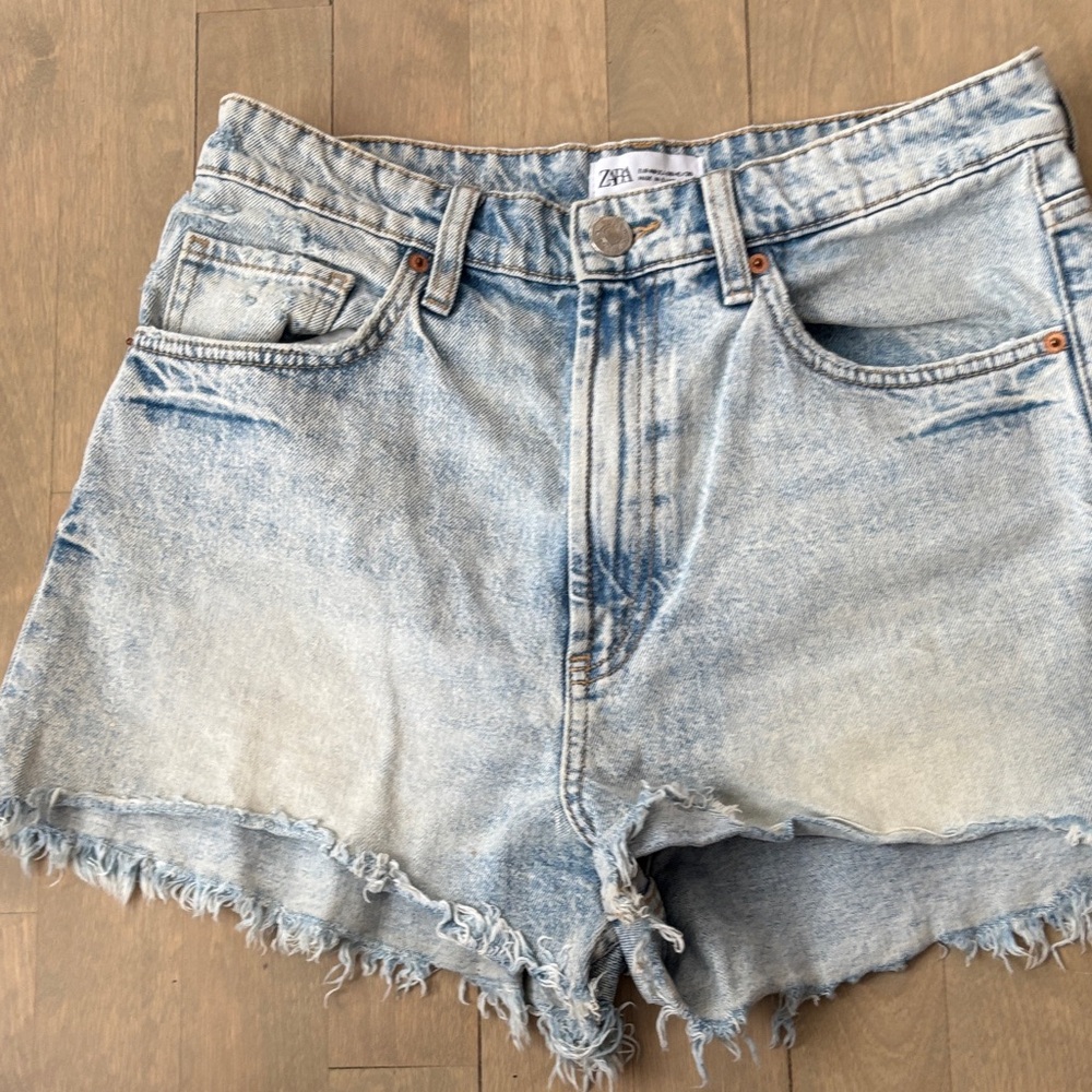 ZARA Light Blue Distressed Denim Cutoff Shorts